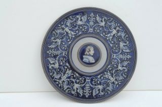 Vintage Delft Blue Pottery Portrait Plate Depicts Cherubs & Griffins