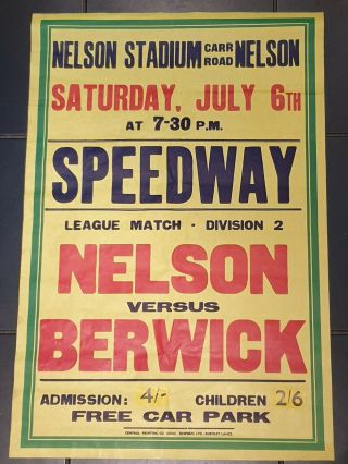 Vintage Speedway Poster Nelson Stadium Berwick 1960s