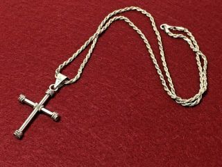 Vintage Sterling Silver Taxco Tl - 76 Mexico Cross Pendant With Silver Necklace