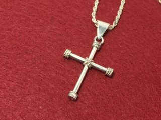 Vintage Sterling Silver Taxco TL - 76 Mexico Cross Pendant With Silver Necklace 2
