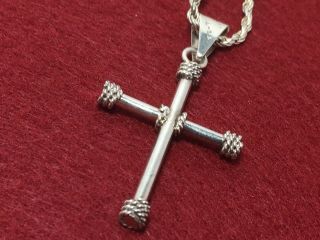 Vintage Sterling Silver Taxco TL - 76 Mexico Cross Pendant With Silver Necklace 4