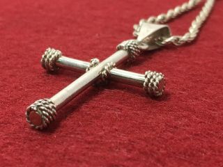 Vintage Sterling Silver Taxco TL - 76 Mexico Cross Pendant With Silver Necklace 7