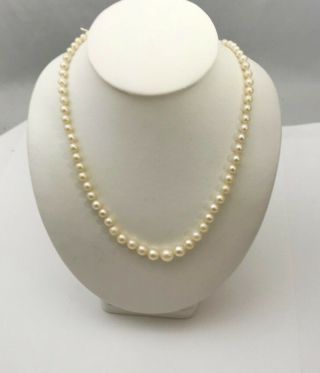 Classic Vintage 20 " Graduated Cultured Pearl Necklace 14k W Filigree Clasp
