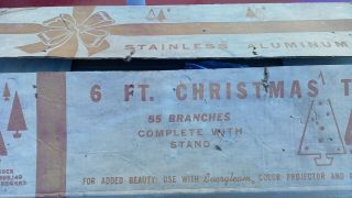 Vtg Evergleam Stainless Aluminum 6 Ft Christmas Tree 55 Branches Box
