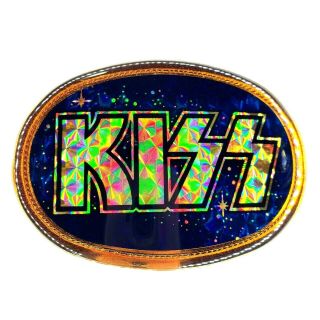Kiss Belt Buckle 1977 Pacifica Mfg Vintage Prism Navy Gold Gene Simmons Complete