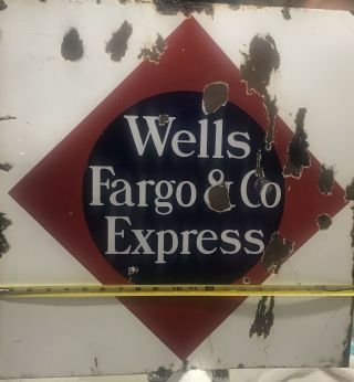 RARE - 2 Sided Vintage Wells Fargo Porcelain Flange Sign Hard To Find Antique 9