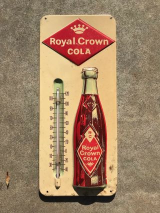 Vintage 1950s Rc Royal Crown Cola Soda Pop Embossed Metal Thermometer Sign