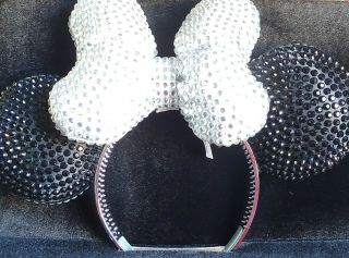 Rare Disney 60th Le Minnie Ears Crystal Studded Headband Nib