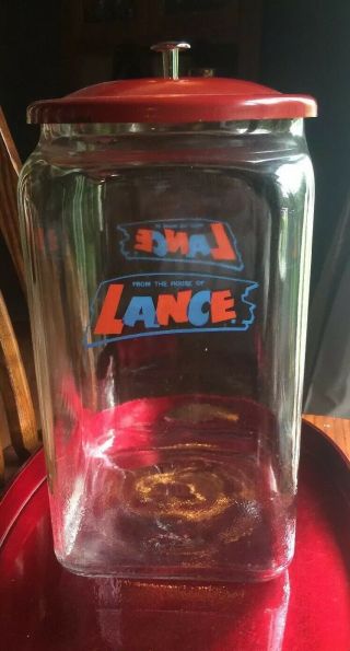 Rare Vintage Lance Glass Cracker Jar W/lid - 13 Inches