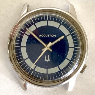 Vintage 1971 Bulova Accutron 35mm Stainless Steel Wrist Watch W/ Blue Dial