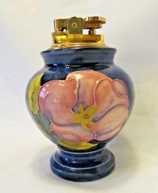 Moorcroft Pottery England Cobalt Blue Pink Magnolia Vintage Table Lighterreduced