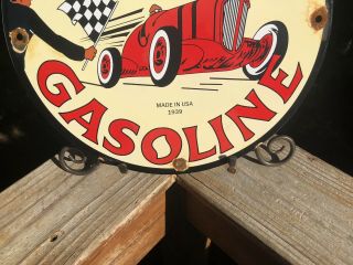 VINTAGE GILMORE GASOLINE PORCELAIN SIGN GAS STATION PUMP PLATE MOTOR OIL RECORD 5