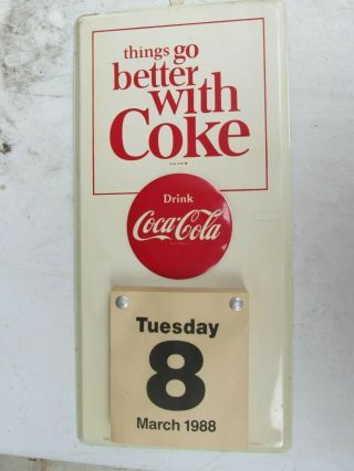 Vintage " Things Go Better With Coke " Wall Calendar 1988 Tin Sign Calendar