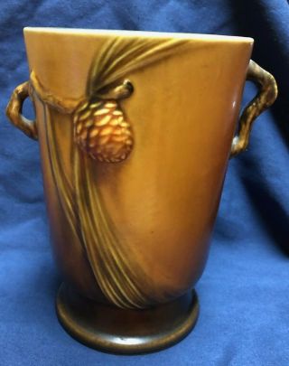 Roseville Pine Cone Vase Vintage 1935 - 1940 Brown Art Pottery Large 7 "