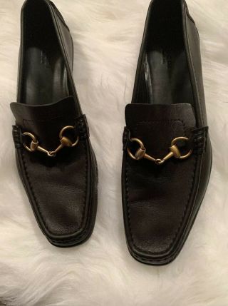 Vintage Gucci 117703 Flats Loafers Black Leather Size 10 B