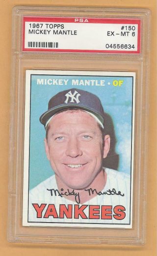 Mickey Mantle 1967 Topps Baseball Card 150 Psa Graded 6 Ex - Mt Yankees Rare