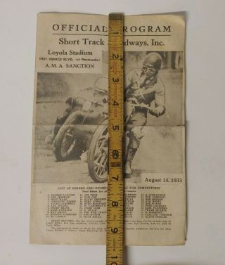 Vintage 1933 LOS ANGELES LOYOLA STADIUM Speedway Program Motorcycle racing 6