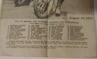 Vintage 1933 LOS ANGELES LOYOLA STADIUM Speedway Program Motorcycle racing 7