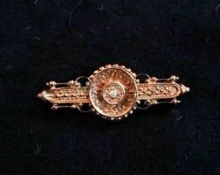 Vintage Fine Jewellery Victorian Brooch,  With Diamond,  Hallmarked 375 9ct Gold