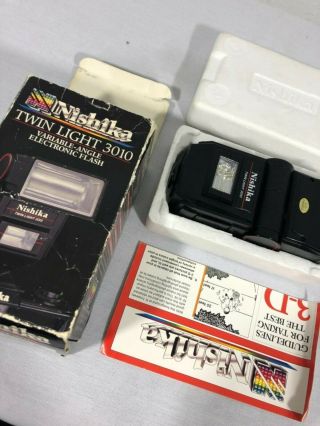 Vintage Nishika Twin Light 3010 Variable Angel Electronic Flash W/orig.  Box