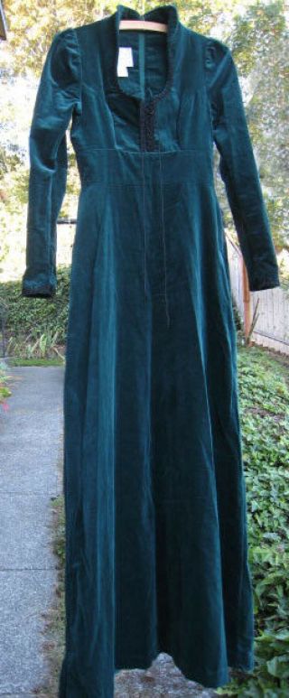Vintage Gunne Sax By Jessica San Francisco Green Velveteen Maxi Dress - Size 7