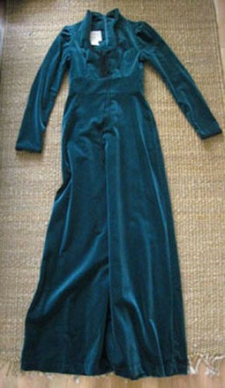 Vintage Gunne Sax by Jessica San Francisco Green Velveteen Maxi Dress - Size 7 5