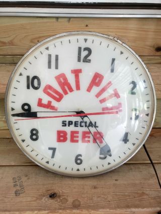 Rare Vtg Fort Pitt Special Beer Electric Lighted Clock,  Wall Mount