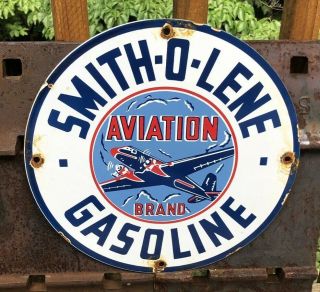Vintage Aviation Smith - O - Lene Gasoline Porcelain Service Station Pump Sign