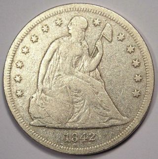 1842 Seated Liberty Silver Dollar $1 - Fine Details - Rare Early Type Coin