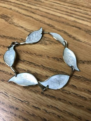 David Andersen Guilloche Sterling Silver White Enamel Leaf Bracelet C16