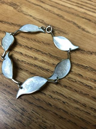 David Andersen Guilloche Sterling Silver White Enamel Leaf Bracelet C16 2