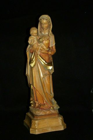 Vintage Wood Carved Anri Madonna And Child 11.  5 Inches Tall