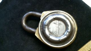 1907 - 1914 TRIUMPH motorcycle auto brass padlock,  key antique vintage old lock 4