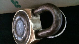 1907 - 1914 TRIUMPH motorcycle auto brass padlock,  key antique vintage old lock 8