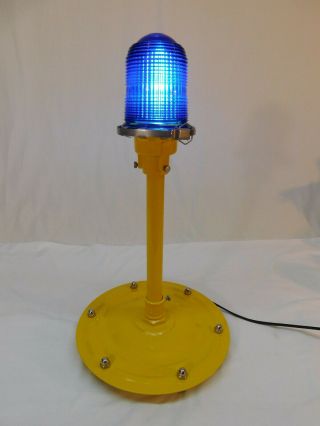Vintage Airport Runway/taxiway Light W/ Blue Lens Refurb W/led & Wire 21 "