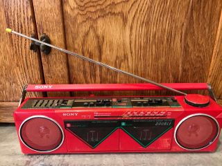 Sony Red Boombox Am/fm Radio Double Cassette Cfs - W50 Partially Rare Vtg