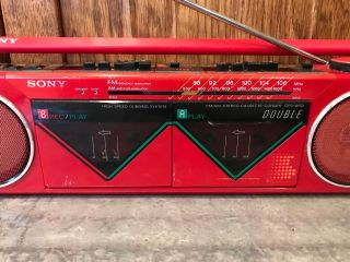 Sony RED Boombox AM/FM Radio Double Cassette CFS - W50 Partially RARE Vtg 3