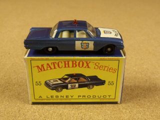 Old Vintage Lesney Matchbox 55 Ford Fairlane Police Car Box
