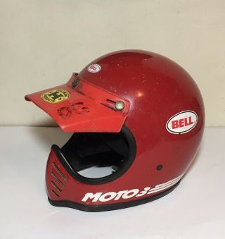 Bell Moto Iii Motorcycle Helmet Red W Visor Vintage Motocross Sz 7