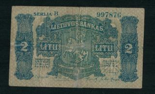 Lithuania 2 Litu Banknote 16.  11.  1922 Very Rare Lithuanian Banknote