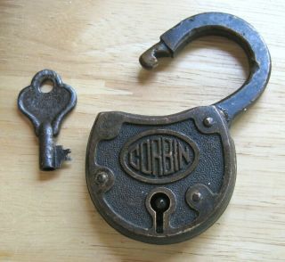 Old Oval Corbin Brass Pad Lock With Corbin Barrel Key Vintage,  Antique,  Steampunk