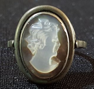 Sterling Silver & Mother Of Pearl Vintage Victorian Antique Cameo Ring - Size M