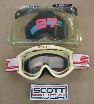 Vtg 1980s Nos Scott Usa Motocross Goggles Model 87 Ahrma Mx Yz Cr Atc White Red