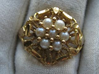 Vintage 22 Carat Yellow Gold Seed Pearl Cluster Ring Size M,  1/2