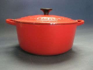 Vintage Le Creuset Dutch Oven 22 Flame Red Enameled Cast Iron Great Size