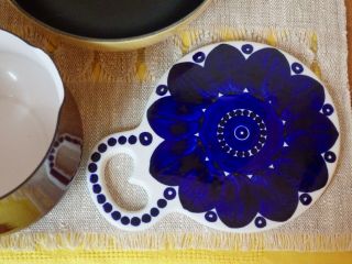 Arabia Finland Valencia Ulla Procopé Blue/white Ceramic Trivet/cheese Board Vtg