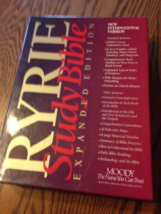 Rare Niv Ryrie Study Bible Burgundy Leather 1984 Text Brand