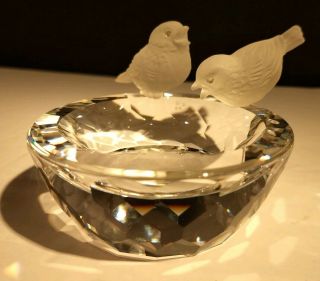 Vtg Swarovski Crystal Birds Bowl Bath W/two Frosted Crystal Birds 7460