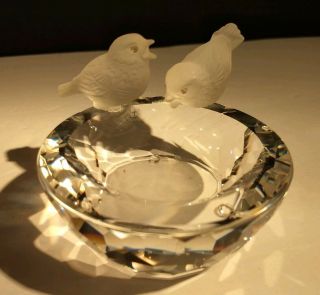 VTG Swarovski Crystal Birds Bowl Bath w/Two Frosted Crystal Birds 7460 2