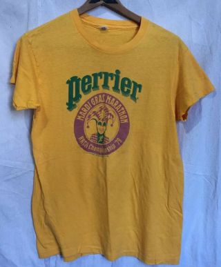 Vtg 1979 Perrier Mardi Gras Marathon 70s Running Pinwheel T Shirt Run Large